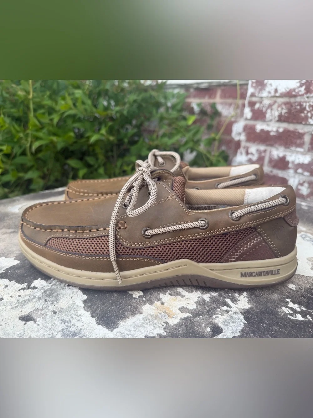 Margaritaville Anchor Lace Boat Shoe Leather Brown Mens Sz 9.5 US